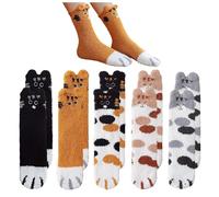 NyxSeat Lot de 5 Paires de Chaussettes en Peluche - Motif Pattes de Chat - D'Hiver Moelleuses - De Sol en Polaire Corail - De Sommeil