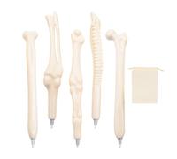 NyxSeat Lot de 5 stylos à bille en forme d'os, 1 sac de rangement, nouveau stylo à bille en forme d'os, stylo à bille avec encre noire, convient pour les bureaux, les hôpitaux