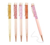 NyxSeat Lot de 5 stylos à bille rétractables en métal à paillettes - Pour l'école, le bureau, le dessin - Encre noire - Pour étudiant