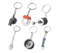 NyxSeat Lot de 6 porte-clés de voiture, accessoires de voiture pour homme, cadeaux de voiture, jantes, clés à molette, turbines, porte-clés à disque de frein, cadeaux pour les amateurs de voiture,