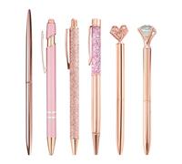 NyxSeat Lot de 6 stylos à bille avec strass, or rose, métal, bureau et école, cadeaux adaptés pour filles et femmes