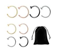 NyxSeat Lot de 8 anneaux pour lèvres et nez en acier inoxydable en forme de C, anneau nasolabial, convient aux hommes et aux femmes. (8 mm/10 mm), acier inoxydable