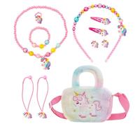 NyxSeat Parure de bijoux 11 pièces pour fille, sac à main cheval arc-en-ciel, accessoires de bijoux pour enfants, coffret cadeau de bijoux pour filles, cadeau d'anniversaire., Polyester