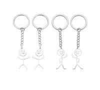 NyxSeat Stickman Lot de 4 porte-clés en langue des signes - Cadeaux amusants uniques pour sacs, clés, pendentifs DIY, unisexe (argent)