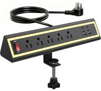 NYYTGE - Multiprise à pince pour ordinateur avec veilleuse, charge rapide de 40 W, rallonge de 3 m, 4 ports USB-C de 20 W et 2 ports USB, 5 prises AC, s'adapte aux bords