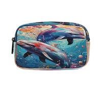 NYYYTTTEU Animaux Marins Dauphins Art Trousse Élève Scolaire Sac à Crayons Poche Crayon Cosmétique Sac Grande Capacité pour Garçon Fille Ado