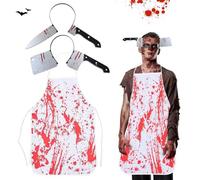 NYZQIW Tablier Halloween Boucher Deguisement Halloween Déguisement Costume Tablier Sanglant de Serre Tete avec Couteau Boucher Homme Horreur Sanglant D'halloween Costumes Horreur Set