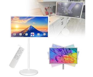 NzEupno TéLéViseur Portable 21,5 Pouces - éCran Tactile 1080P sur roulettes avec CaméRa 800W, Tablette TV Rotative avec TéLéCommande, éCran Mobile Intelligent sur Pied White-8+128G