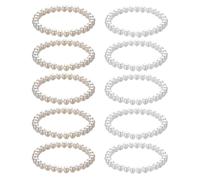 Nzexlyva Lot de 10 bracelets de perles synthétiques blanches pour femme, bracelets élastiques pour demoiselles d'honneur, mariage, bal, fête, bijoux cadeau (blanc et blanc cassé)