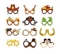 Nzexlyva Lot de 12 accessoires de cowboy, décorations de fête de cow-boy, accessoires de photomaton de l'Ouest, décorations de lunettes en papier pour fête d'anniversaire sur le thème du Far West