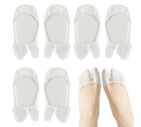 Nzexlyva Tabi Lot de 3 paires de chaussettes invisibles pour femme - Bout fendu - Antidérapantes - Coupe basse - Chaussures bateau - Élastiques et confortables - Blanc