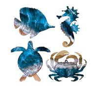 Nzj155 Panneau en bois avec inscription « Summer Underwater World » pour décoration murale des petits animaux Bleu 20 x 20 cm
