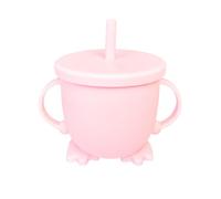 Nzj51 Gobelet à double oreille en silicone anti-goutte pour collation portable de qualité alimentaire avec couvercle et paille pour voyage, pique-nique et usage quotidien Taille unique