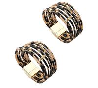 Nzoike Bracelet Léopard en Cuir pour Femmes Bracelet Manchette Multicouche avec Boucle Magnét,2 pièces