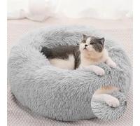 Nzoike Coussin pour Chats ou Petits Chiens, Panier, Canapé Lit Rond en Peluche, Confortable pour Animaux de Compagnie pour Dormir à L'IntéRieur en Hiver (50 Cm Gris Clair)