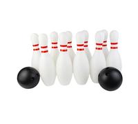 Nzoike Jeu de Quilles pour Enfants, Set de Bowling Montessori avec 10 Pièces, Jouet d'Éveil et Enseignement Précoce, Blanc avec Bandes Rouges, 25 cm