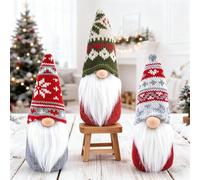 Nzoike Lot de 3 Lutin de Noël, GNOME de Noël Fabriqués à la Main en Feutre Souple, Décoration de Noël avec Barbe Blanche, Figurines Décoratives pour Intérieur, Arbre et Cheminée, 18.5cm