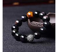NZpost Bracelet de Richesse, Bracelet de Richesse Pixiu Bracelet tibétain en Argent Pur Bracelet Pi Yao Rieur Oeil de Tigre S Mauvais œil Naturel Attirer la Bonne Chance (Argent 14 mm)