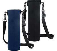 Nzqaf-2 Pièces Sac De Bouteille D'eau, 8 × 25 Cm Grand Porte-Bouteille Thermos Pochette Bouteille Avec Bandoulière Réglable Pour Sport Randonnée Cyclisme Voyages Campus (Noir+Bleu)