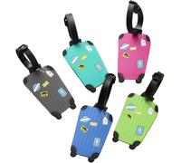 nzqaf-5 Pièces Étiquette Bagage, etiquette valise voyage avion,avec Carte d'Information, Silicone, Valises et Sacs à Dos, Facile à Identifier et Prévenir la Perte