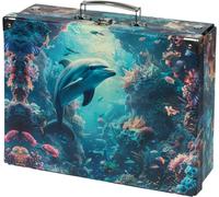 nzqaf-Valise pour enfants pour jouets et fournitures scolaires, valise en carton, valise à jouets, valise de jeu, valise pliable pour enfant, valise pliante avec poignée en métal, Dauphin