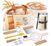 NZQXJXZ Banneton Pain 23cm Set, Panier A Pain en Rotin, 18 Pièces Accessoire pour Faire du Pain, Kit Boulangerie Professionnel Rotin Naturel, Kit Pain au Levain pour Pain et Levain