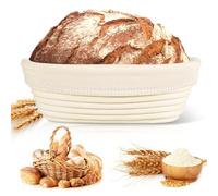 NZQXJXZ Banneton pour Pain 25cm Ovale, Panier A Pain en Rotin, Sourdough Bread Proofing Basket, Corbeille à Pain, Panier de Fermentation, avec Housse en Lin