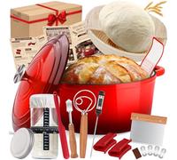 NZQXJXZ Casserole en Fonte pour la Cuisson du pain, 26cm Émaillée Cocotte Panier de Levage de Pain Banneton, Matériel de Cuisson de Pain au Levain, Marmite avec Couvercle, Poignées, 4.7L