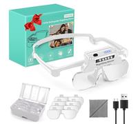 NZQXJXZ Loupe de tête avec lumière, lunette loupe rechargeable LED luminosité réglable pour travail de près Lentilles interchangeables 1.5X 2.5X 3.5X 5X loupe grossissante de bijoutier, métiers, hobby
