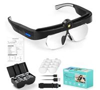 NZQXJXZ Loupe Serre-Tête avec Lumière LED et Réglage à 3 Températures de Couleur, 4 Lentilles Détachables(1.5X 2.5X 3.5X 5X), Lampe Frontale pour Lecture, Bijoutier, Broderie, Couture, Bijoux