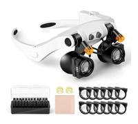 NZQXJXZ Lunette Loupe avec Lumière LED, Loupe Mains Libres avec 2 Lumières LED Lentille Interchangeable (3X, 4X, 5X, 6X, 7X, 10X, 15X) pour la Lecture de l'artisanat Montre Loisirs Réparation Bijoux