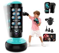 NZQXJXZ Sac de Boxe Enfants, 160 cm Kit de Boxe Gonflable avec Gants de Boxe, Sac de Boxe sur Pied avec Affichage du Score, Tapis Lumineux et Musical pour s'entraîner au karaté, au Taekwondo