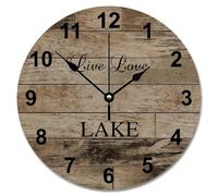 NZVCQVPU 10 inch Wall Clock Ancient Weathered Barn Wood Grain Large Wall Clocks Live Love Lake Retired Decor She Shed Living Room Decor Gift for Man Woman Friend Anniversary