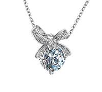 NZVCQVPU 14K Necklace Chain Women, Charm Choker Dainty Necklaces Bowknot with Round Lab Diamond Pendant Necklace for Women White