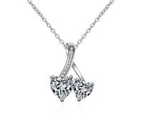 NZVCQVPU 14K Necklace Chain Women, Charm Choker Dainty Necklaces Shiny Double Heart with Lab Diamond Pendant Necklace for Women White
