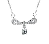 NZVCQVPU 14K Pendant Necklaces for Women, Charm Choker Dainty Necklaces Elegant Hollow Bowknot with Round Lab Diamond Chain Necklace for Women White