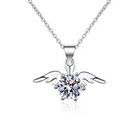 NZVCQVPU 14K White Pendant Necklace for Women, Charm Choker Dainty Necklaces Angel Wings with Round Lab Diamond Chain Necklace for Women White