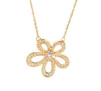 NZVCQVPU 14K Yellow Necklace Chain Women, Charm Choker Dainty Necklaces Hollow Flower with Round Lab Diamond Pendant Necklace for Women