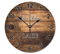NZVCQVPU 15 inch Wall Clock Antique Vintage Wood Grain Board Round Wall Clocks Battery Operated Live Love Lake She Shed Decor Living Room Bedroom Kitchen Christmas Birthday Gift