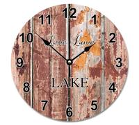 NZVCQVPU 15 inch Wall Clock Antique Vintage Wood Grain Board Round Wall Clocks Battery Operated Live Love Lake She Shed Decor Living Room Bedroom Kitchen Christmas Birthday Gift