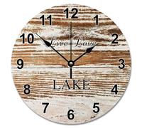 NZVCQVPU 15 inch Wall Clock Antique Vintage Wood Grain Board Round Wall Clocks Battery Operated Live Love Lake She Shed Decor Living Room Bedroom Kitchen Christmas Birthday Gift