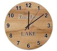 NZVCQVPU 15 inch Wall Clock Antique Vintage Wood Grain Board Round Wall Clocks Battery Operated Live Love Lake She Shed Decor Living Room Bedroom Kitchen Christmas Birthday Gift