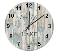 NZVCQVPU 15 inch Wall Clock Antique Vintage Wood Grain Board Round Wall Clocks Battery Operated Live Love Lake She Shed Decor Living Room Bedroom Kitchen Christmas Birthday Gift