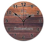 NZVCQVPU 15 inch Wall Clock Country Retro Wood Grain Style Large Wooden Wall Clocks Battery Operated Wine O'Clock Somewhere Decor Living Room Decor Gift for Man Woman Friend