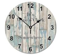 NZVCQVPU 15 inch Wall Clock Country Retro Wood Grain Style Large Wooden Wall Clocks Battery Operated Wine O'Clock Somewhere Decor Living Room Decor Gift for Man Woman Friend