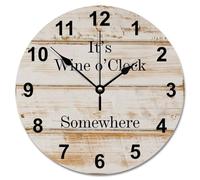 NZVCQVPU 15 inch Wall Clock Country Retro Wood Grain Style Large Wooden Wall Clocks Battery Operated Wine O'Clock Somewhere Decor Living Room Decor Gift for Man Woman Friend