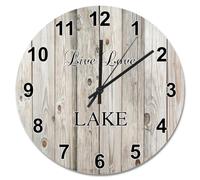 NZVCQVPU 15 inch Wall Clock Shabby Chic Weathered Wooden Wall Clocks Battery Operated Live Love Lake Silent She Shed Decor for Living Room Bedroom Office Kitchen Wedding Gift
