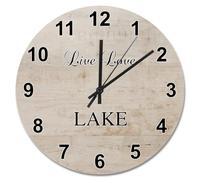 NZVCQVPU 15 inch Wall Clock Shabby Chic Weathered Wooden Wall Clocks Battery Operated Live Love Lake Silent She Shed Decor for Living Room Bedroom Office Kitchen Wedding Gift