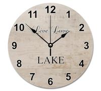 NZVCQVPU 15 inch Wall Clock Shabby Chic Weathered Wooden Wall Clocks Battery Operated Live Love Lake Silent She Shed Decor for Living Room Bedroom Office Kitchen Wedding Gift