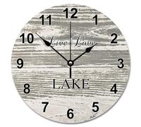 NZVCQVPU 15 inch Wall Clock Shabby Chic Weathered Wooden Wall Clocks Battery Operated Live Love Lake Silent She Shed Decor for Living Room Bedroom Office Kitchen Wedding Gift